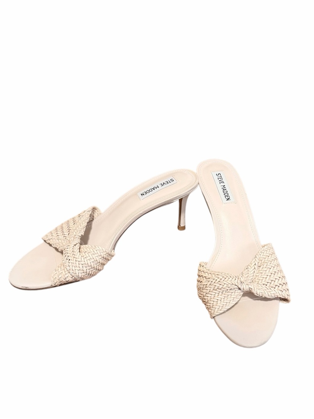 Steve Madden Russo Woven Knot Slide Heeled Sandals Cream Size 9
